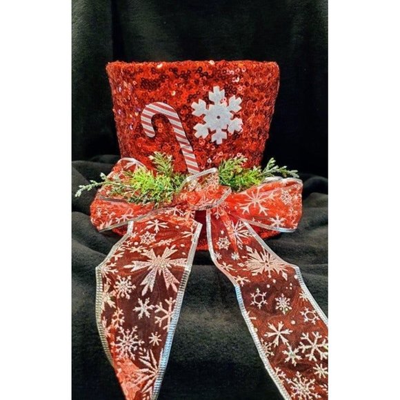 Sparkly Frosty's Christmas Tree Topper Red Sequins Top Hat - Picture 2 of 8